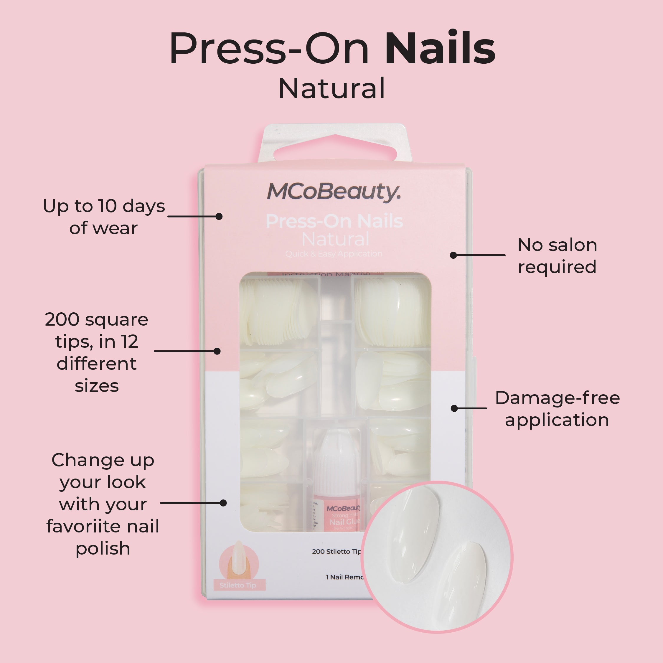 Press-On Nails Natural - Stiletto Tip