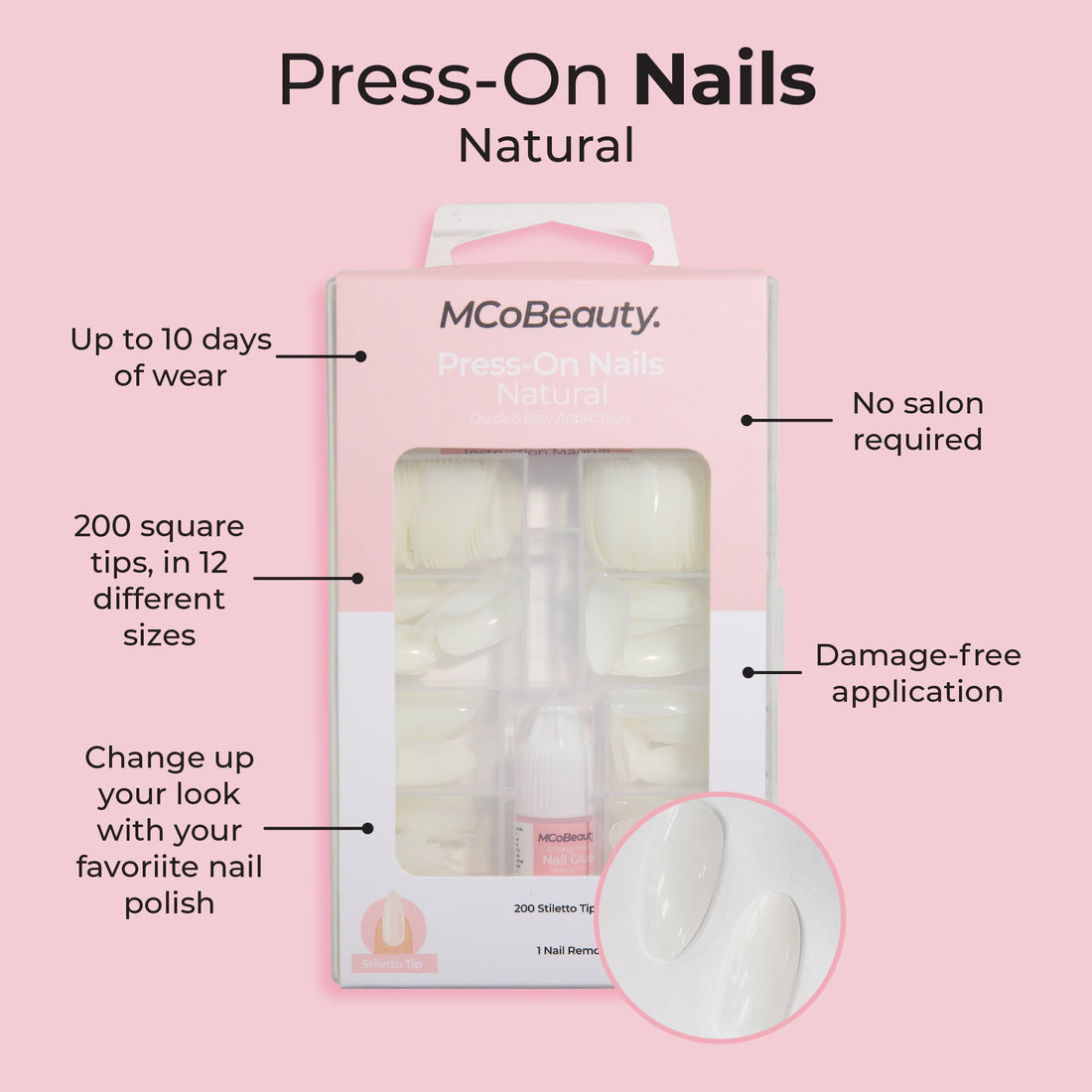Press-On Nails Natural - Stiletto Tip